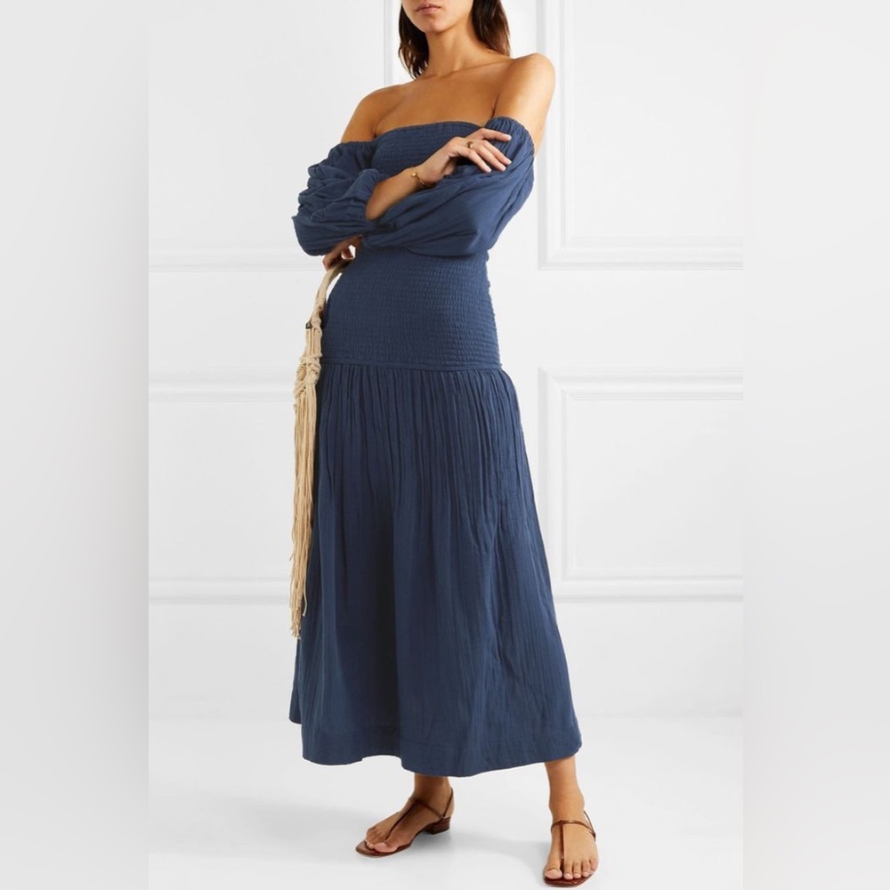 Rhode Harper Off the shoulder, Smocked Cotton Maxi Dress